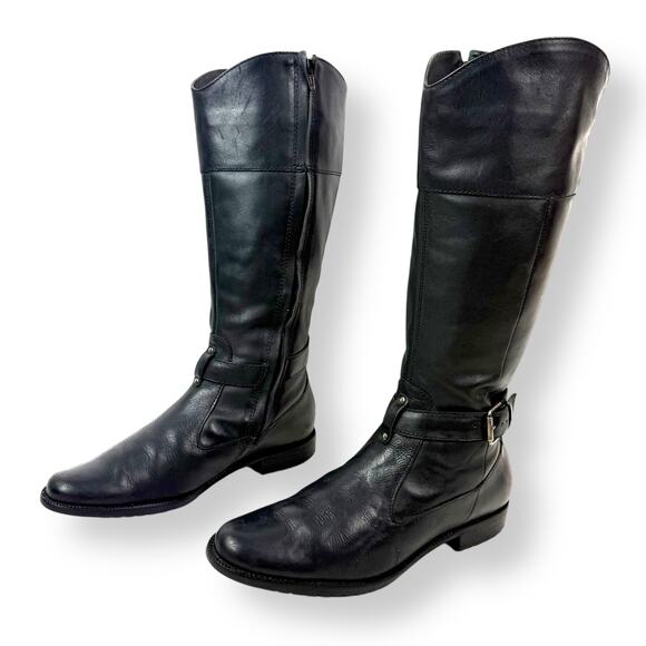 Vintage LL BEAN black leather tall equestrian boots with buckle trim - Picture 2 of 16